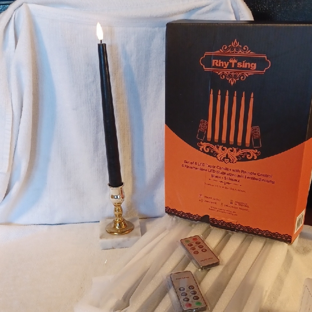 Black LED Taper Candles with 2 Remotes Set Of 6 Candles Rhy T Sing